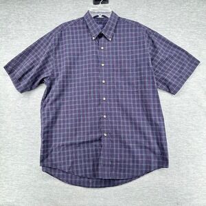 Arrow Button Down Mens Large Purple Plaid Short Sleeve Wrinkle Free Shirt